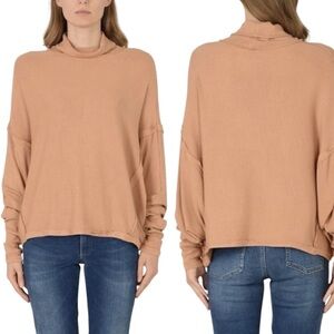 Free People Alameda Pullover Batwing Tan Ribbed Turtleneck